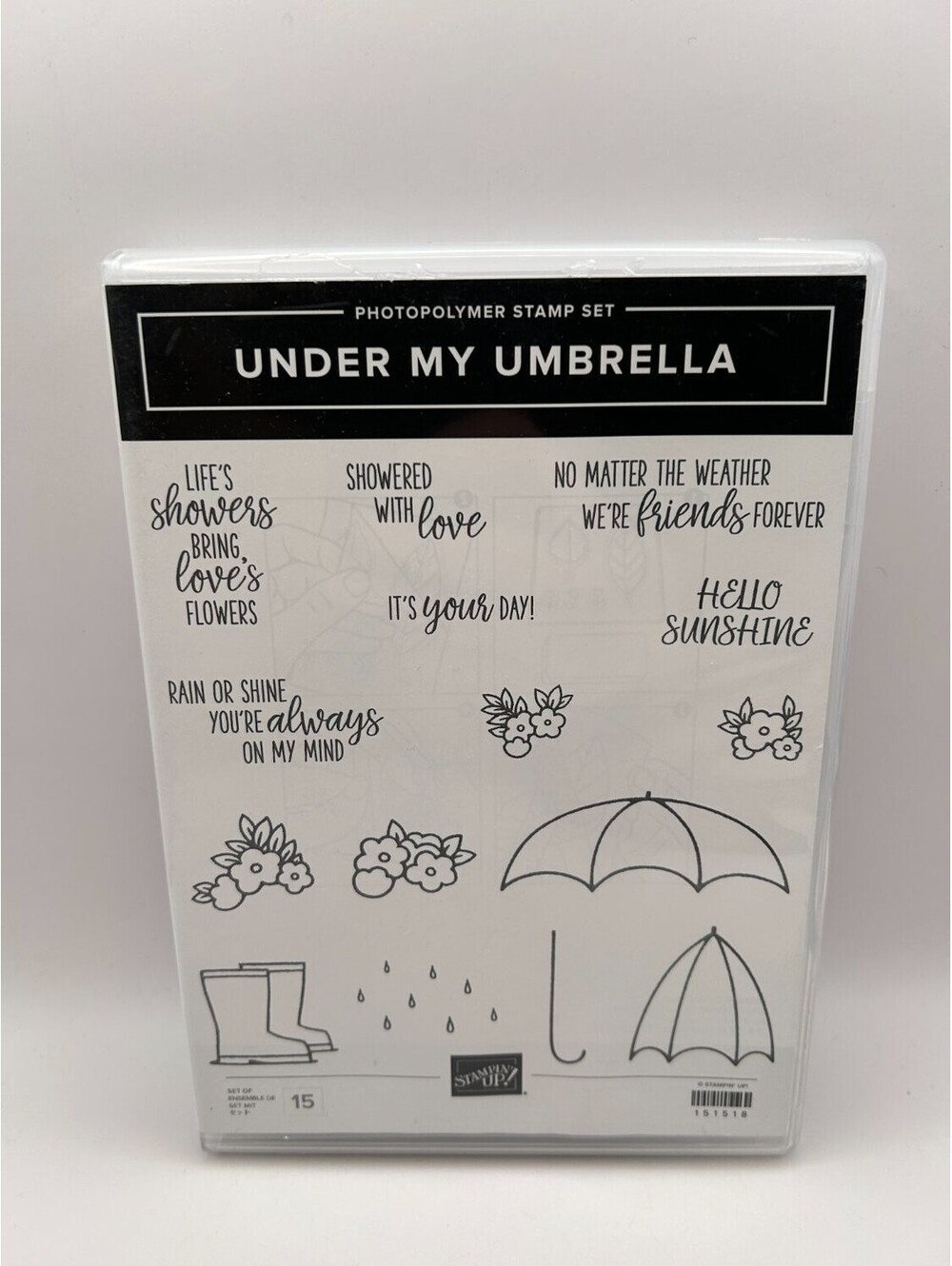 Stampin' Up! Under My Umbrella 151518 Clear Photopolymer Stamp Set 15pc Used
